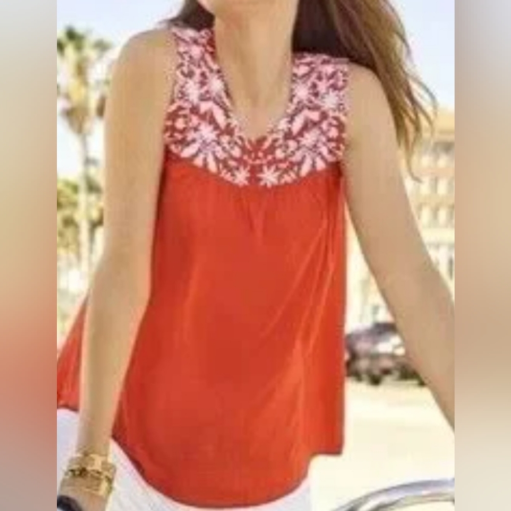 Talbots Orange and White Floral Blouse